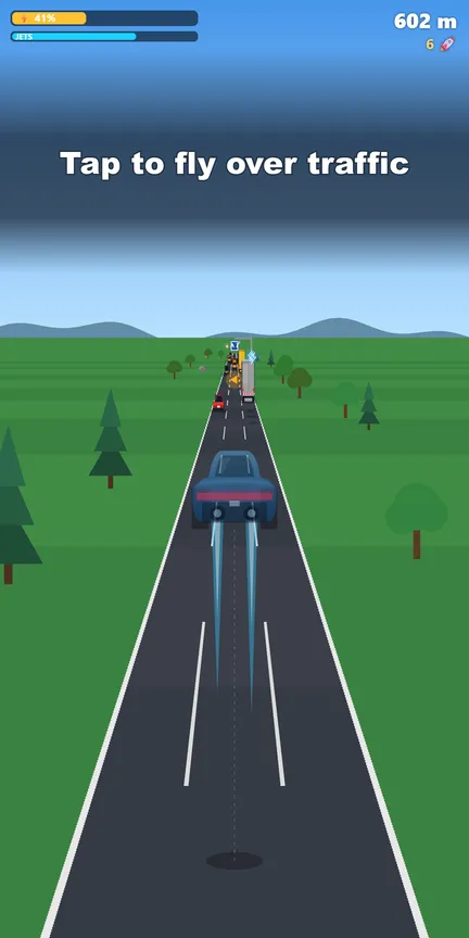 Elektro-Sportwagen fliegt in Jet Highway über den Verkehr