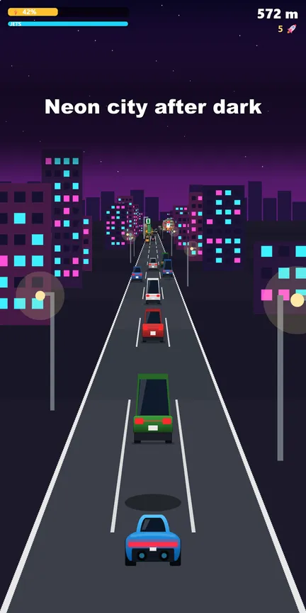 Neonstadt bei Nacht in Jet Highway