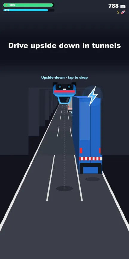Kopfüber an der Tunneldecke in Jet Highway