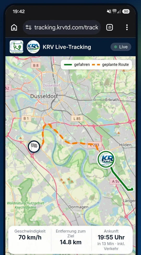 Screenshot der App: Die Live-Karte beim Empfänger – im Browser, ohne App
